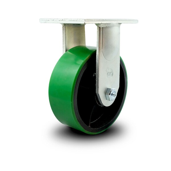 8 Inch Extra Heavy Duty Green Poly on Cast Iron Wheel Rigid Top Plate Caster